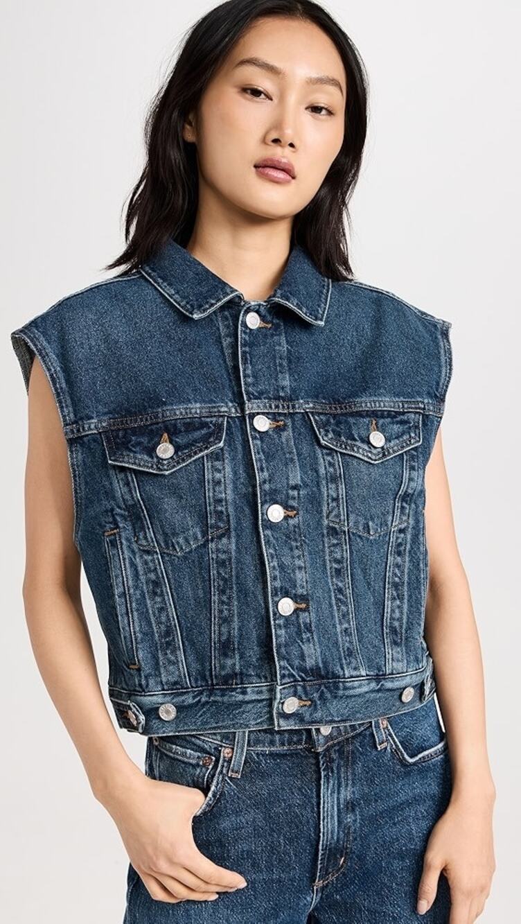 Agolde Charli Sleeveless Button Front Denim Trucker Jean Vest Size Small